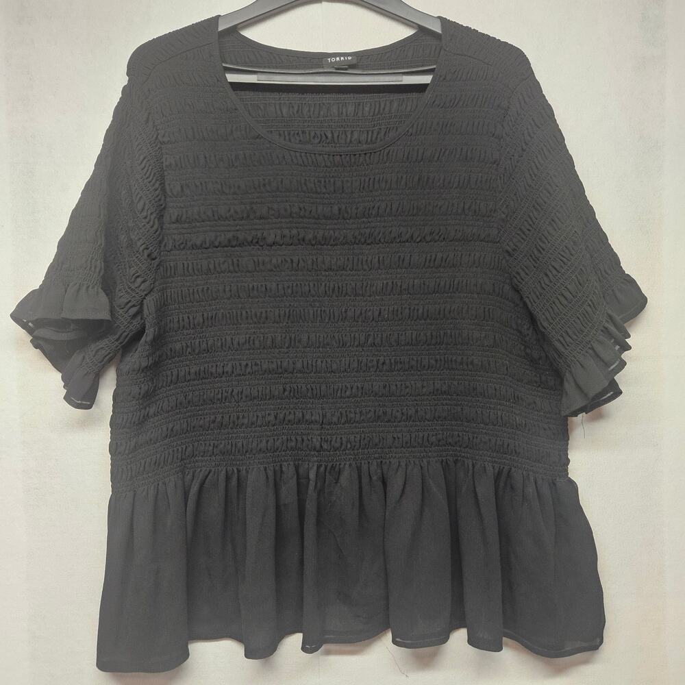 Torrid Black Chiffon Smocked Peplum Top Flutter Sleeve Plus Size 4X